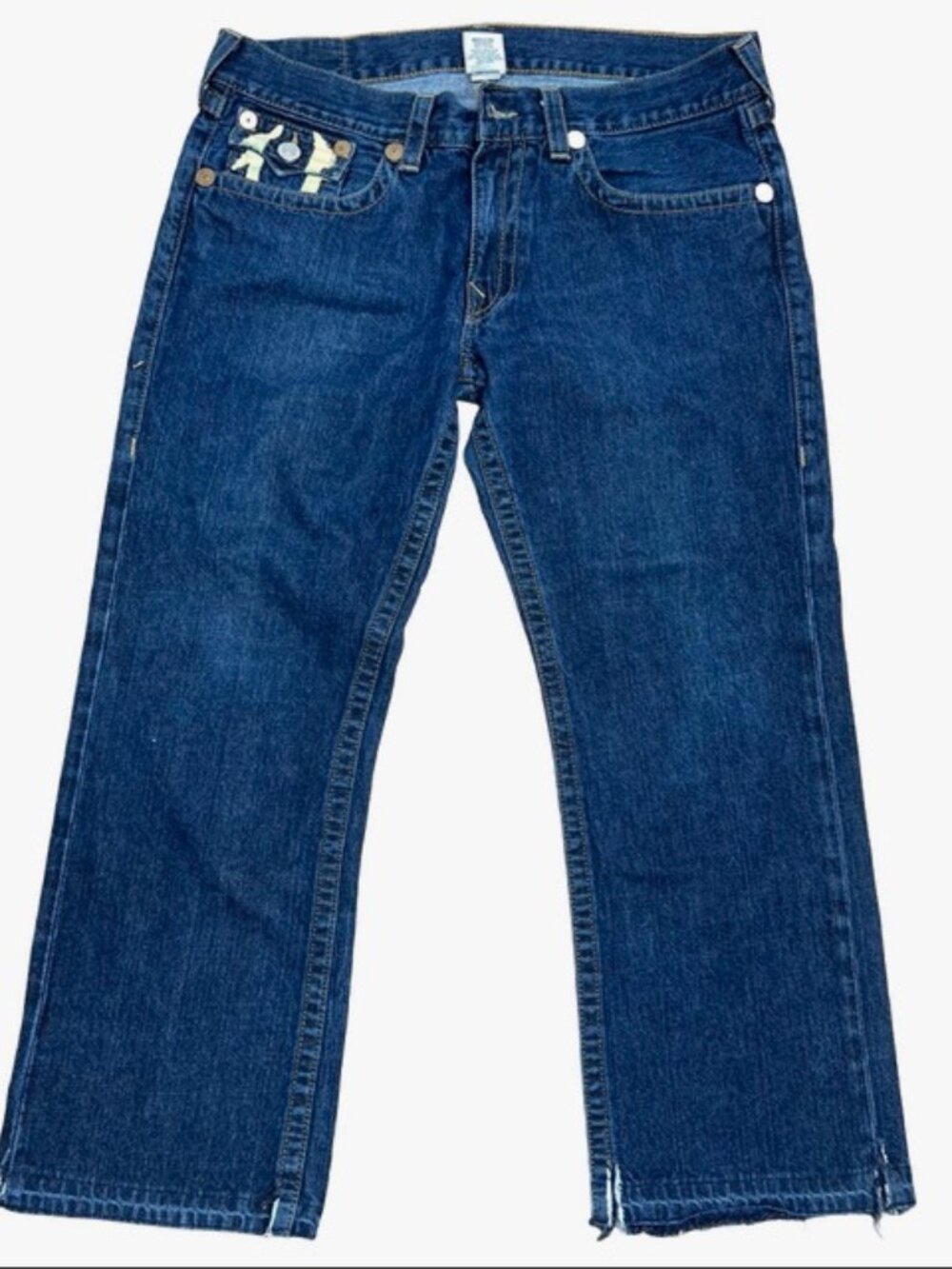 Y2K Baggy USA Made True Religion Men Blue Jeans 38" (Fit 40"x29") Raw Legs(84) - Picture 11 of 15
